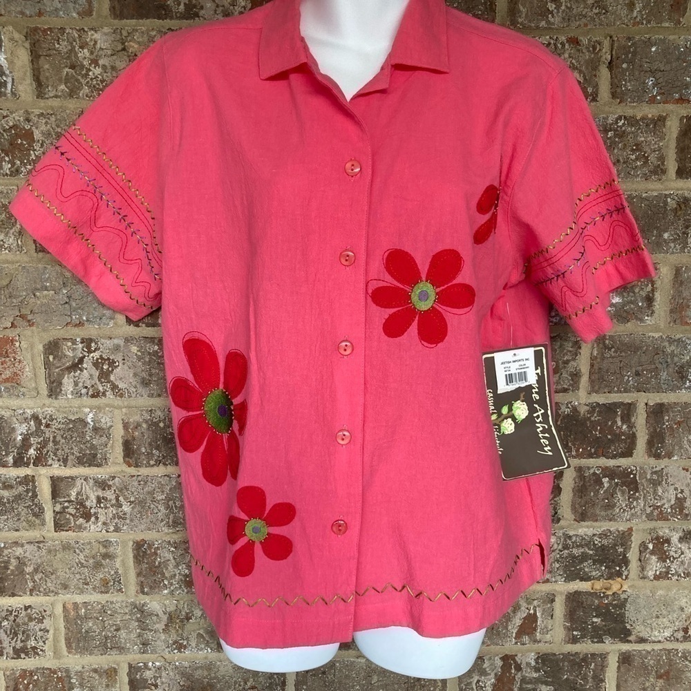 Vintage Jane Ashley Floral Embroidered Blouse New With Tags Size Large